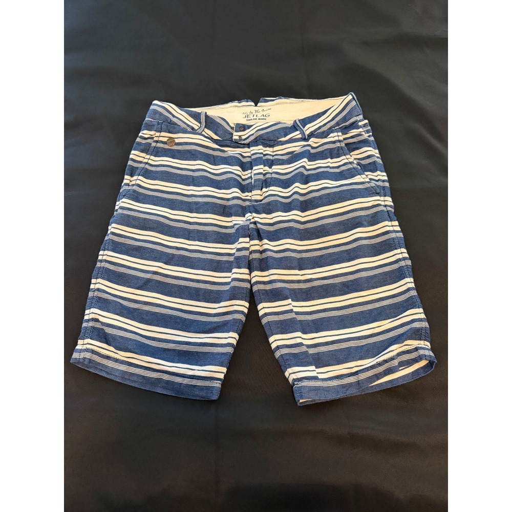 Jetlag Tailor Made Mens Blue White Striped Cotton Casual Shorts Size 32